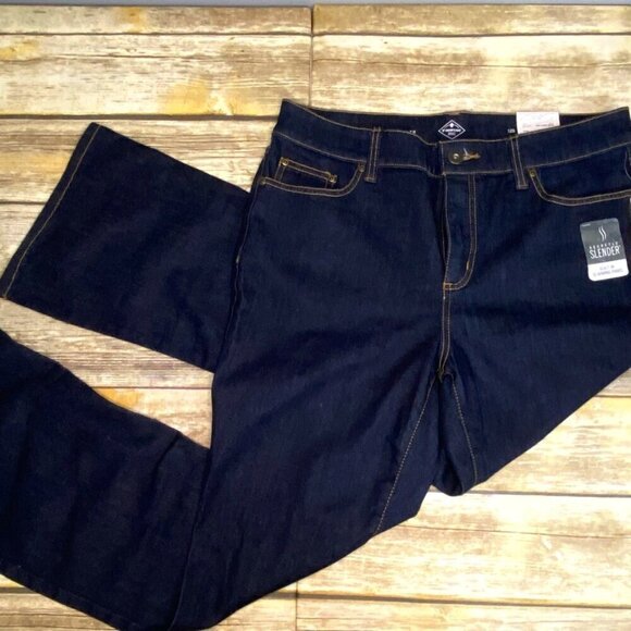 NWT St John's Bay Women's Bootcut Dark Wash Jeans size 12S w/ Slimming Panel - Picture 1 of 8
